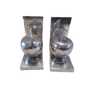Contemporary Cast Aluminum set 2 Apples Bookends Silver 3D Modern Design India